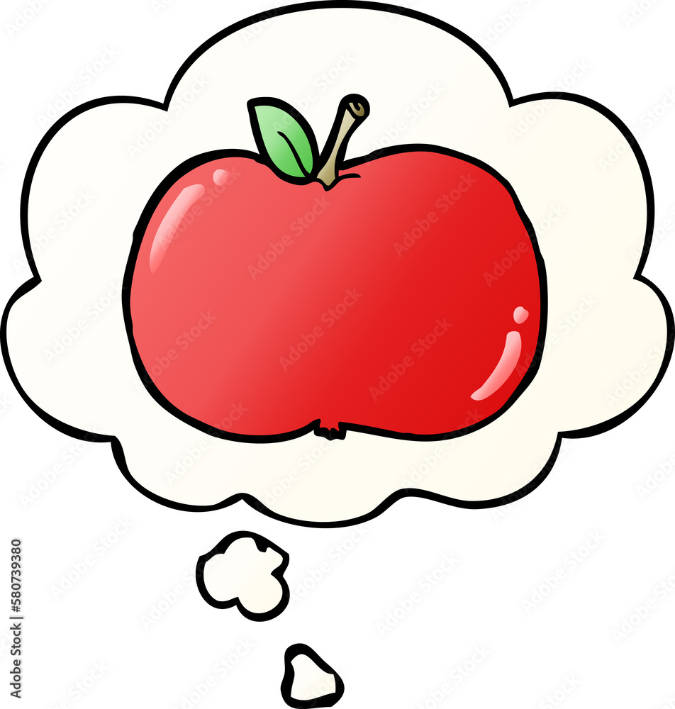 Fototapeta premium cartoon apple and thought bubble in smooth gradient style