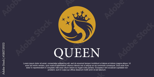 Modern beauty woman queen logo with crown Premium Vektor