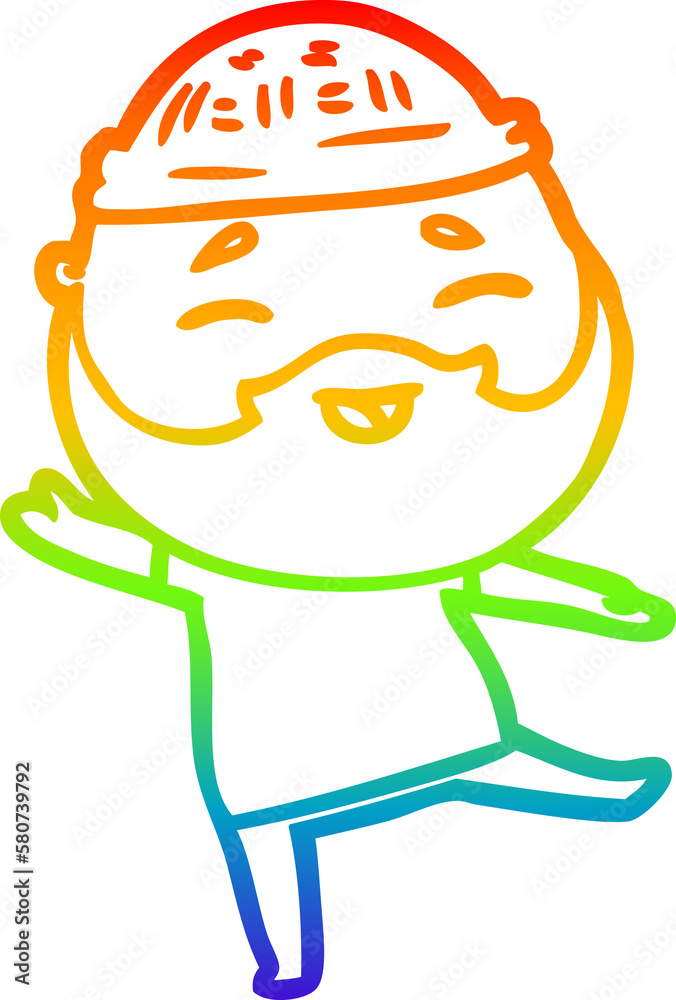 rainbow gradient line drawing cartoon happy bearded man