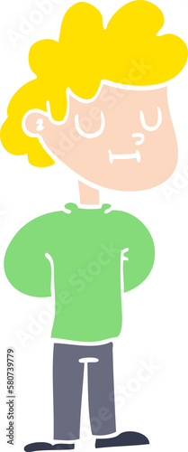 flat color illustration cartoon happy boy