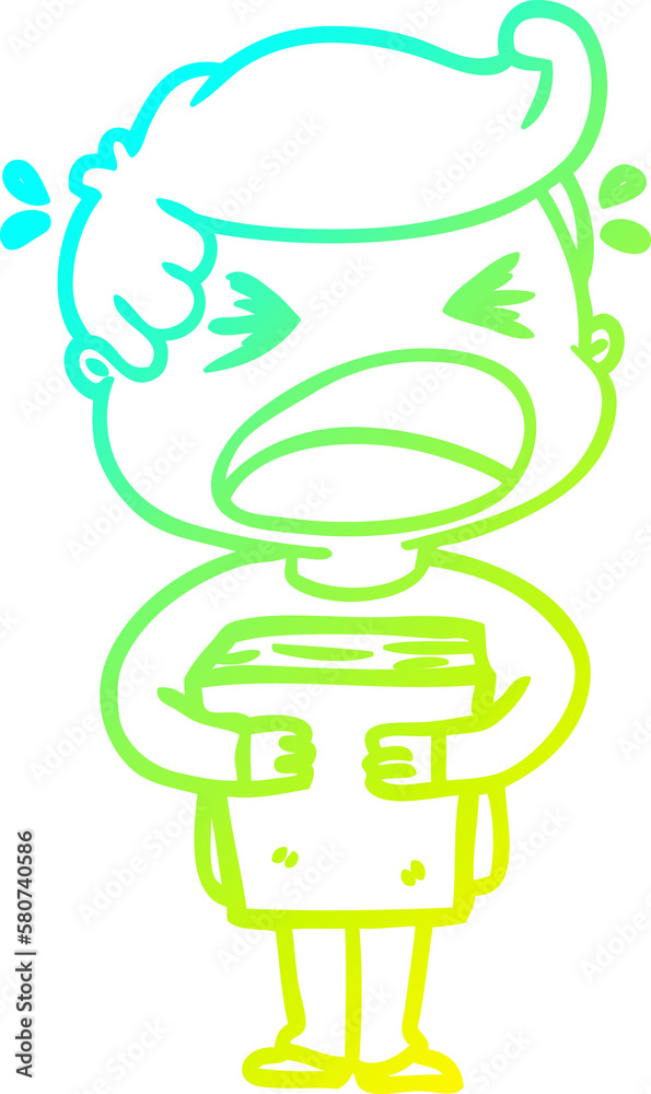 cold gradient line drawing cartoon shouting man with book cold gradient line drawing cartoon shouting man with book