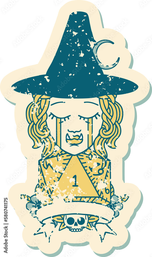 crying half orc witch character with natural one roll illustration crying half orc witch character with natural one roll illustration
