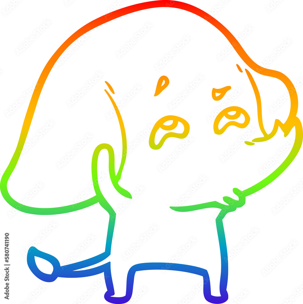 Fototapeta premium rainbow gradient line drawing cartoon elephant remembering