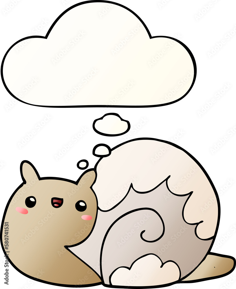cute cartoon snail and thought bubble in smooth gradient style cute cartoon snail and thought bubble in smooth gradient style
