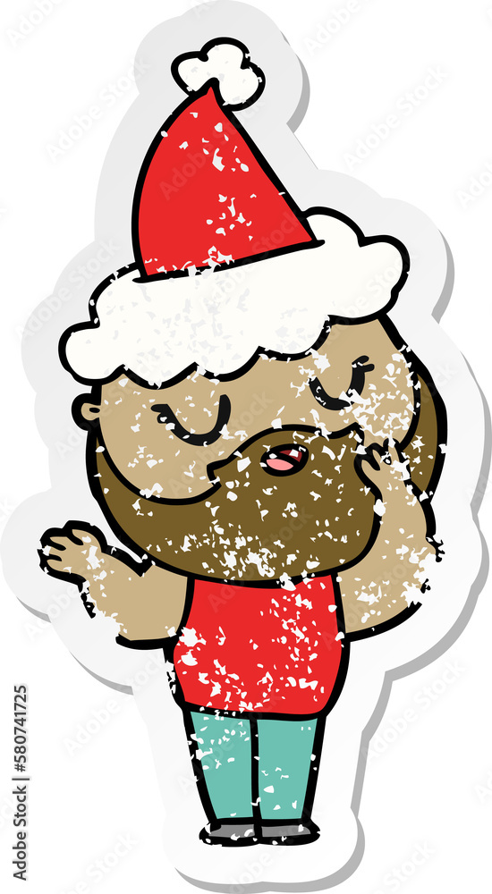 distressed sticker cartoon of a man with beard wearing santa hat distressed sticker cartoon of a man with beard wearing santa hat