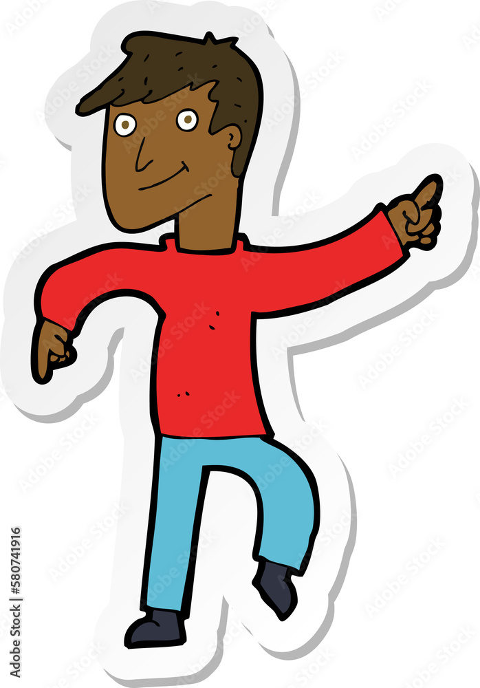 sticker of a cartoon happy man pointing