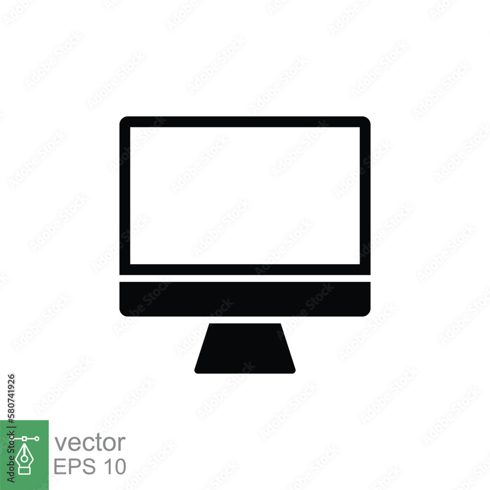 PC monitor icon. Simple solid style. Screen, tv, desktop computer display concept. Black silhouette, glyph symbol. Vector illustration isolated on white background. EPS 10. PC monitor icon. Simple solid style. Screen, tv, desktop computer display concept. Black silhouette, glyph symbol. Vector illustration isolated on white background. EPS 10.