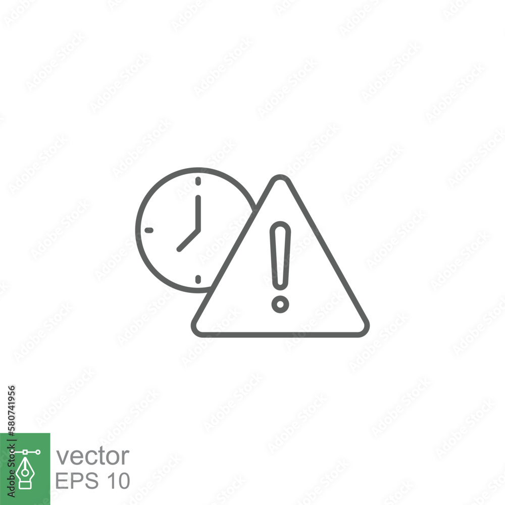 Expiry line icon. Simple outline style for web and app. Alert, alarm, clock circular with exclamation mark concept. Vector illustration isolated on white background. Editable stroke EPS 10. Expiry line icon. Simple outline style for web and app. Alert, alarm, clock circular with exclamation mark concept. Vector illustration isolated on white background. Editable stroke EPS 10.