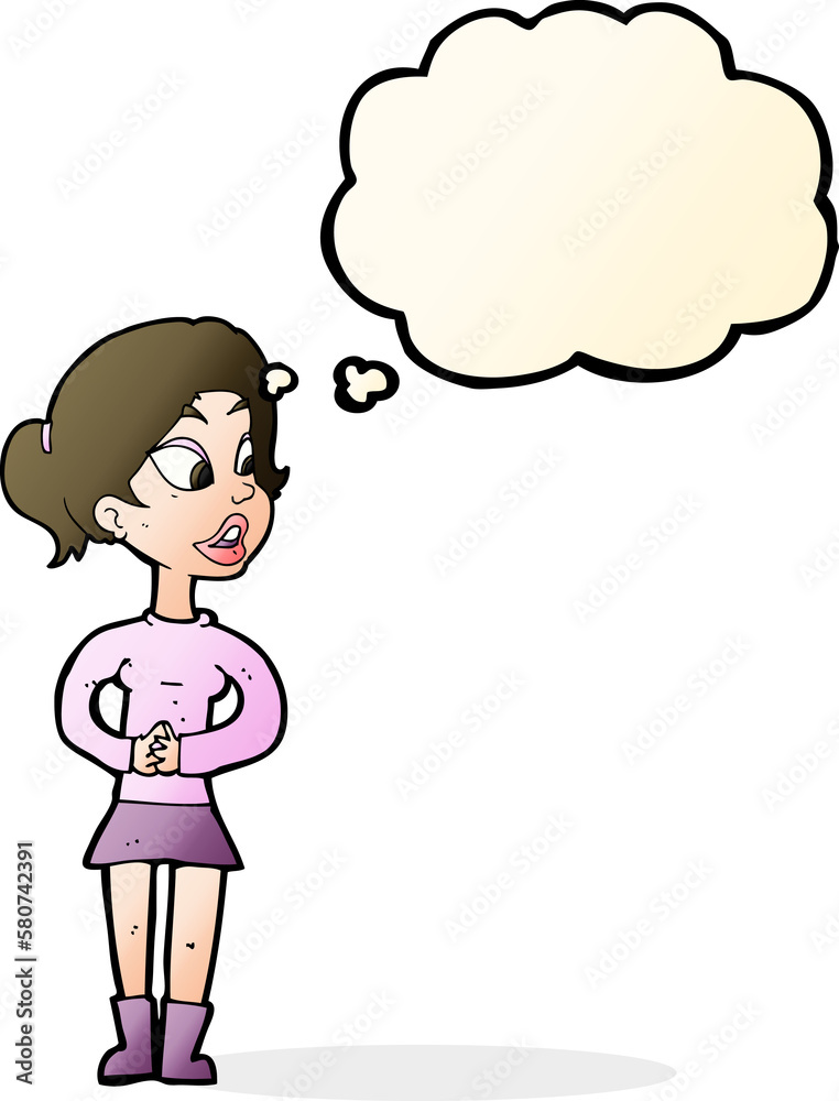 cartoon girl talking with thought bubble cartoon girl talking with thought bubble