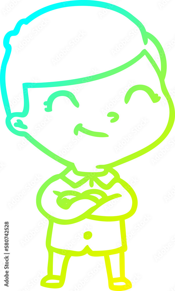 Obraz premium cold gradient line drawing cartoon boy smiling