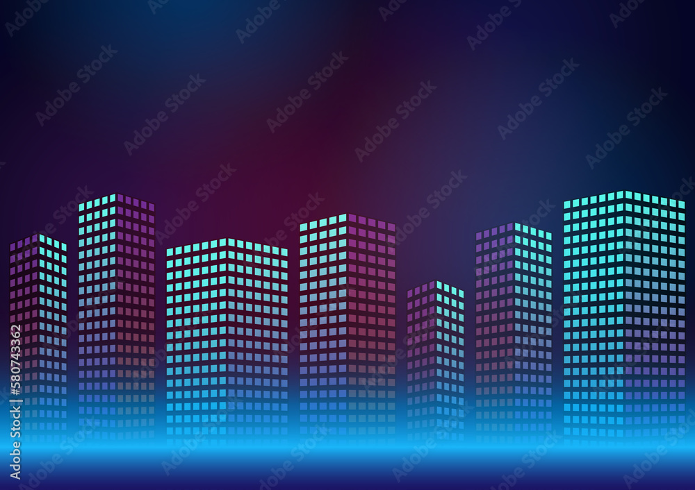 City building Background. Smart and Perspective Building. Cityscape. Hi-tech or Sci-fi City Background at Night. Metropolis City. Vector Illustration.