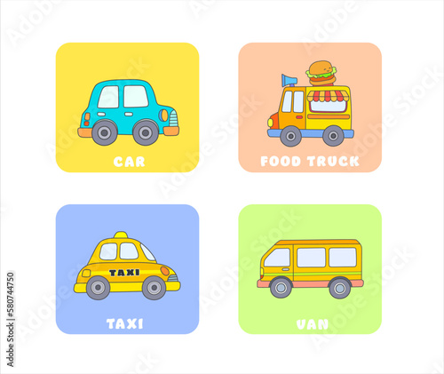 Vector cute set of vihicle, vihicle isolates in cartoon flat style.