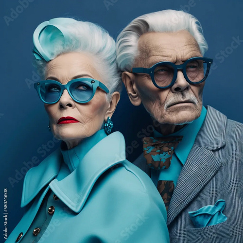 stunning old couple of woman and man with fashion sunglasses