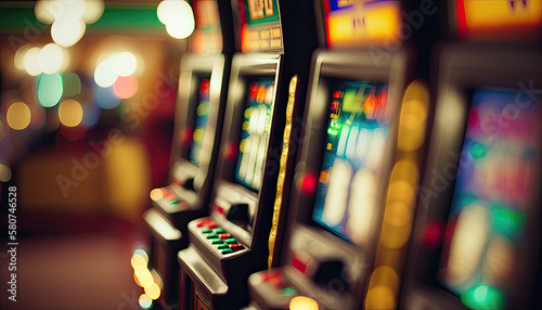 Slighty blurred slot machines in a casino