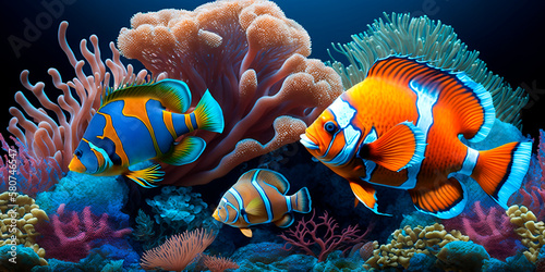Stampa su tela Tropical sea underwater fishes on coral reef