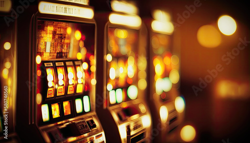 Slighty blurred slot machines in a casino photo
