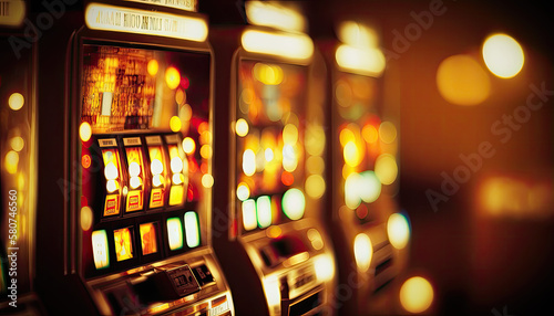 Slighty blurred slot machines in a casino