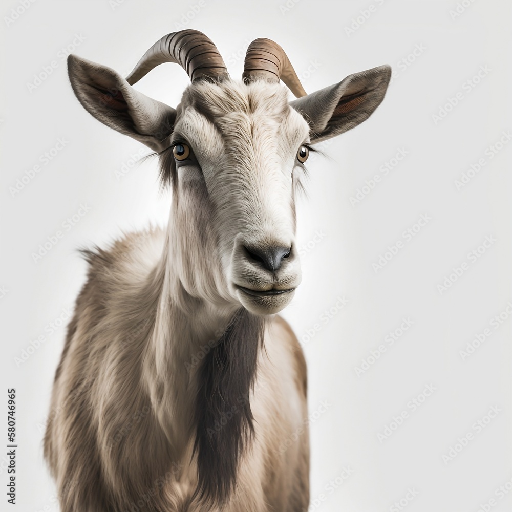 Goat in front of a white background, generative ai Goat in front of a white background, generative ai