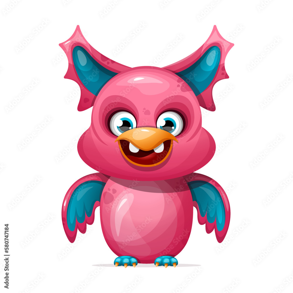 Funny monster bird with wings