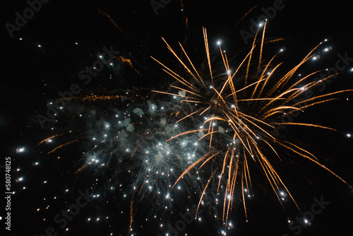 Bright fireworks on night sky