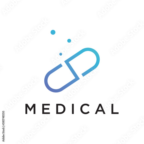 Pharmaceutical capsule medicine Logo template,logo for drugstore, health,pharmacy,medical,doctor,plus symbol.