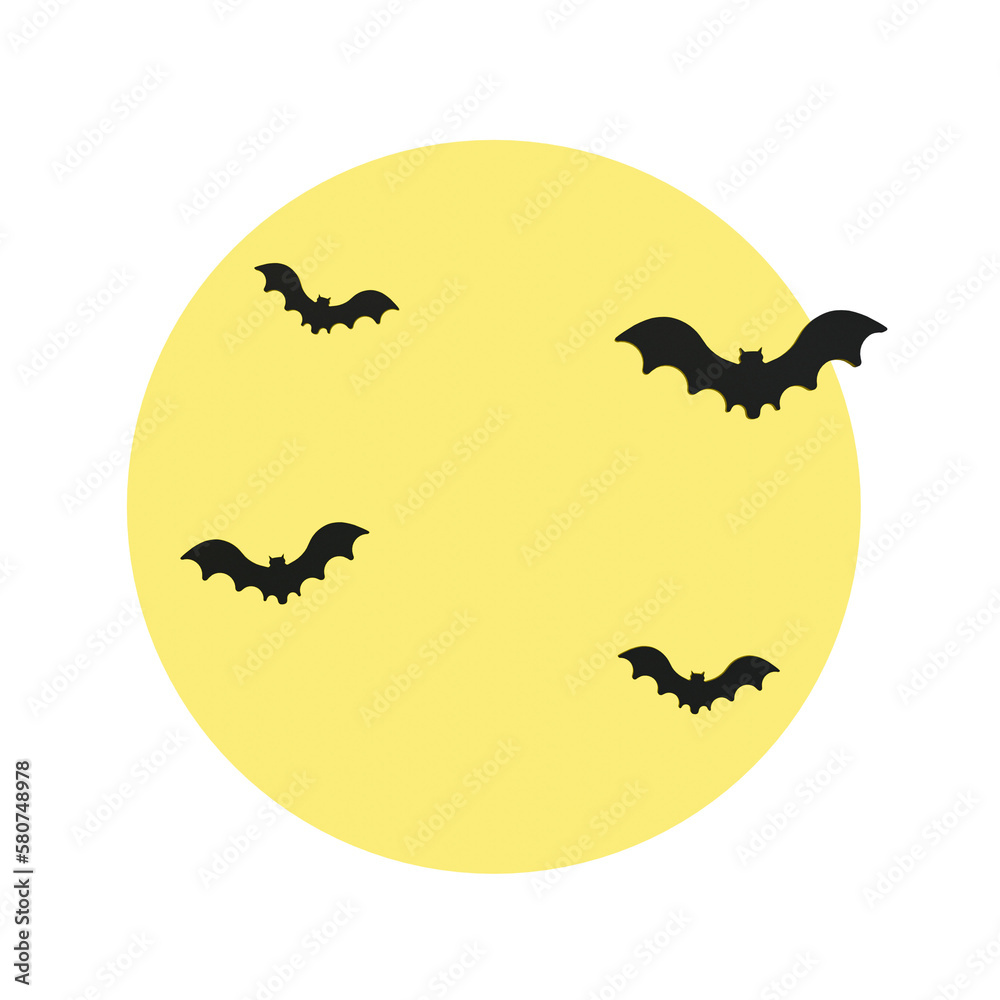 3d minimal full moon with a bat shadow. Halloween decoration. 3d illustration.