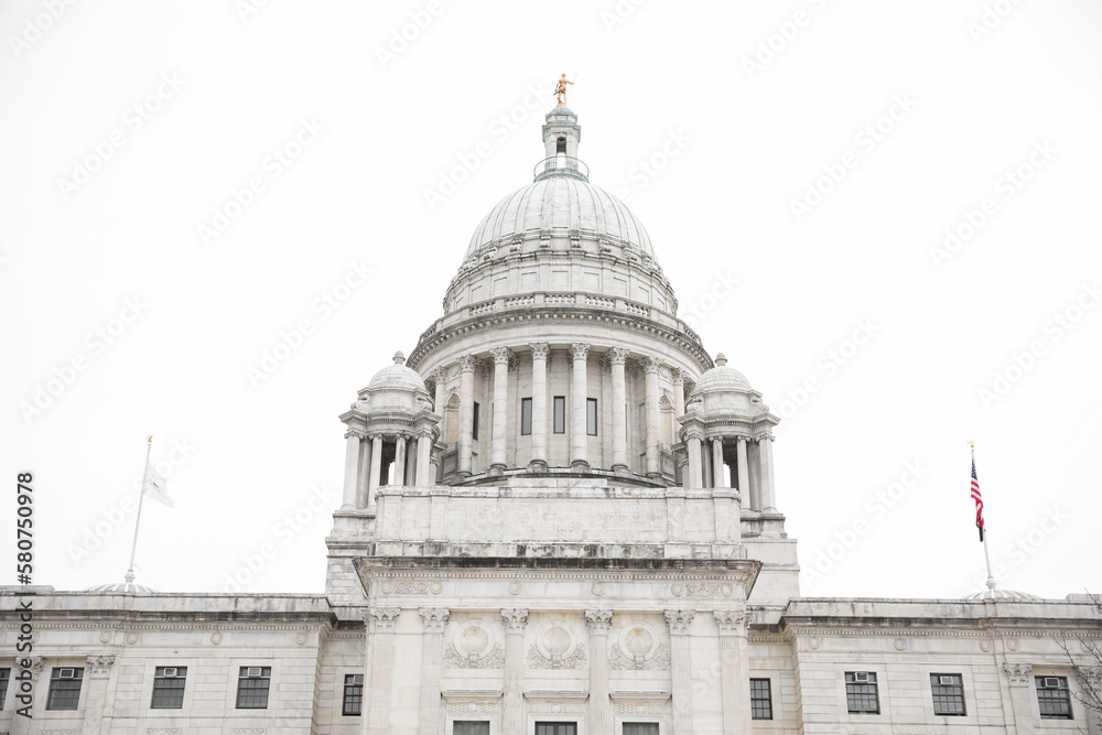 Rhode Island state house as the state capitol and monument symbolizing america as united states in the downtown area 