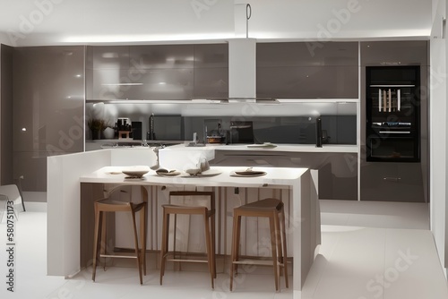 Stylish interior of modern kitchen 8k - generative ai © unalcreative
