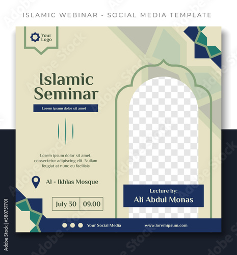green ramadan islamic social media post template design, event promotion banner vector