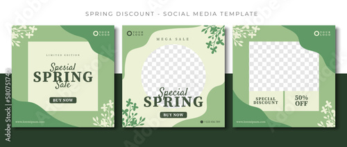 green leaves spring season social media post template design, event promotion banner vector