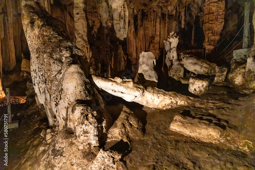 Crocodile look-alike formation in Tham Nam Lod caves in Mae Hong Son province Thailand, from stalagmite and stalactite in its large chamber