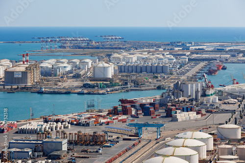 Barcelona Sea Port Tanks and Containers seen from Above, Spain