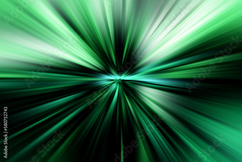 Abstract radial zoom blur surface in light green and dark green tones. Bright green background with radial, divergent, converging lines.