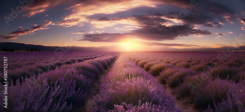 Picturesque field of lavender. Based on Generative AI