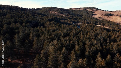 Beautiful areal drone shot of trees and mountains  photo