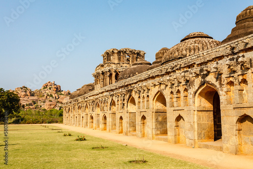 Elephant's Stables, stables for the royal elephants of the Vijayanagara Empire, in Hampi, Karnataka, India, Asia