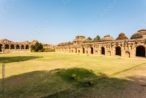 Elephant's Stables, stables for the royal elephants of the Vijayanagara Empire, in Hampi, Karnataka, India, Asia