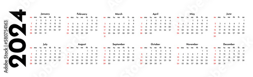 Calendar for 2024 isolated on a white background