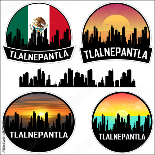 Tlalnepantla Skyline Silhouette Mexico Flag Travel Souvenir Sticker Sunset Background Vector Illustration SVG EPS AI photo
