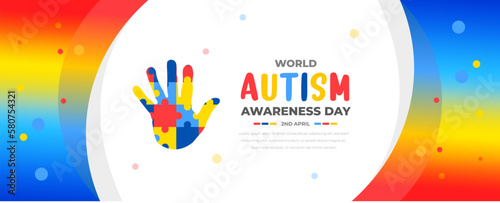 World autism awareness day background design template. World autism day colorful puzzle vector banner. Symbol of autism. autism Health care Medical flat background of April 02 celebration. 