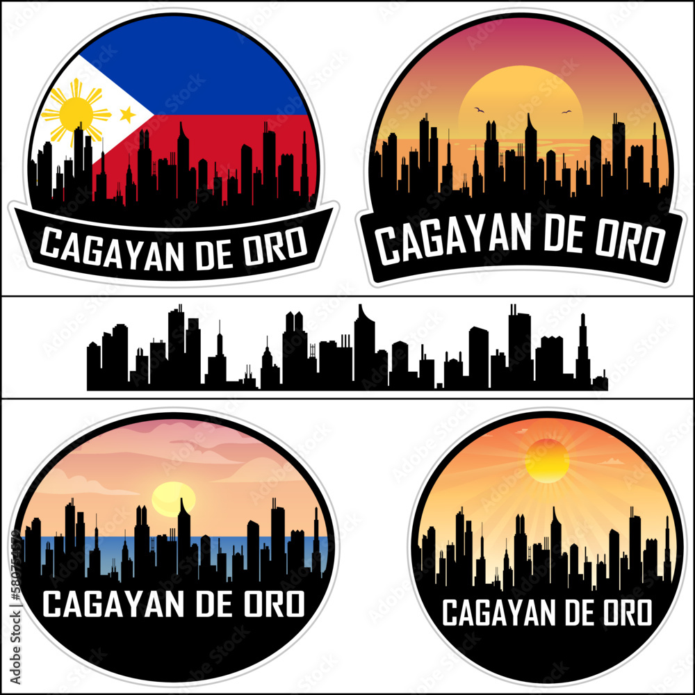 Cagayan de Oro Skyline Silhouette Philippines Flag Travel Souvenir Sticker Sunset Background Vector Illustration SVG EPS AI