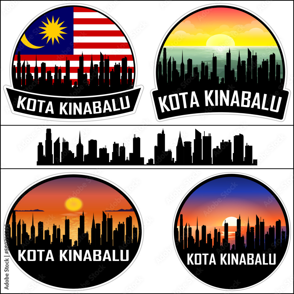 Kota Kinabalu Skyline Silhouette Malaysia Flag Travel Souvenir Sticker