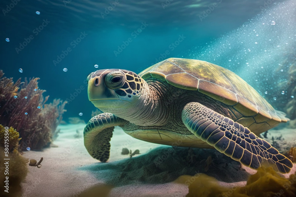 Fototapeta premium Turtle In A Sea Ocean Generative AI 