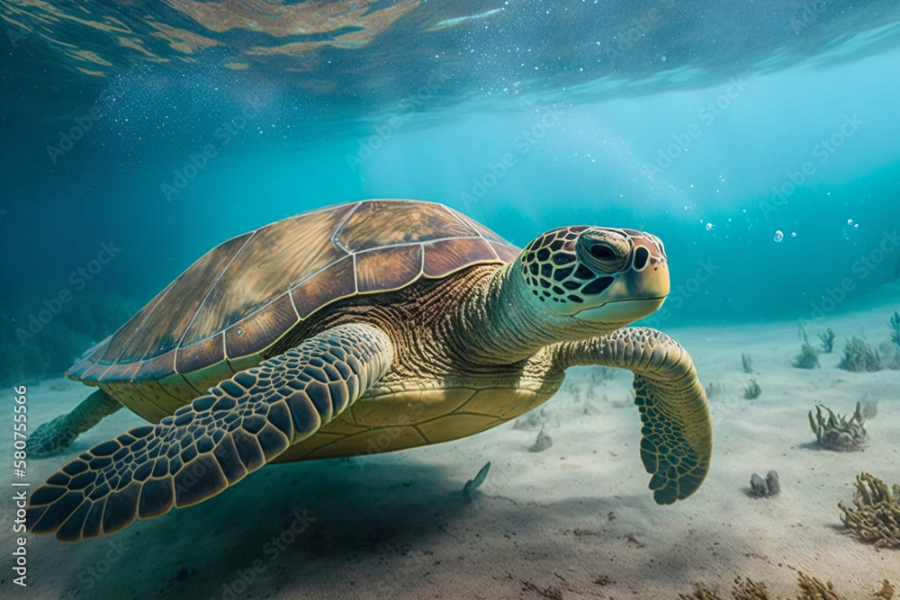 Fototapeta premium Turtle In A Sea Ocean Generative AI 