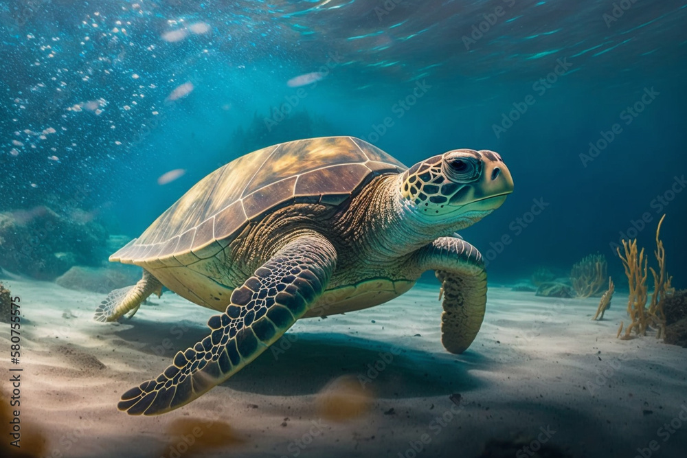 Fototapeta premium Turtle In A Sea Ocean Generative AI 