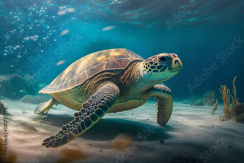 Turtle In A Sea Ocean Generative AI  © Rahul