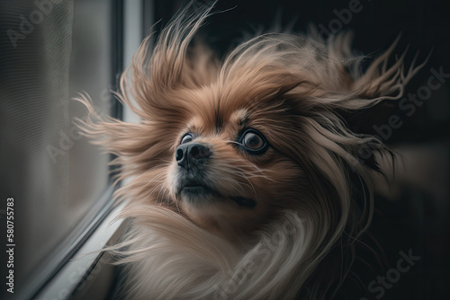 Dog looking out of the window, generative ai