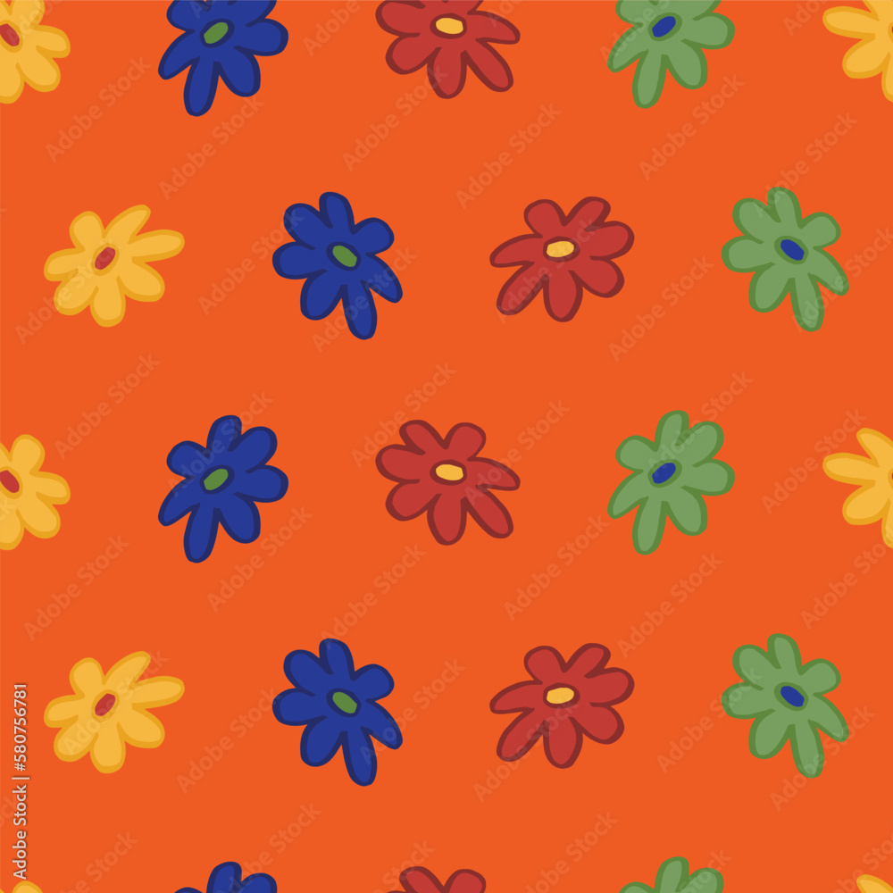 Obraz premium RETRO FLORAL MULTICOLOR SEAMLESS PATTERN ALL OVER PRINT VECTOR
