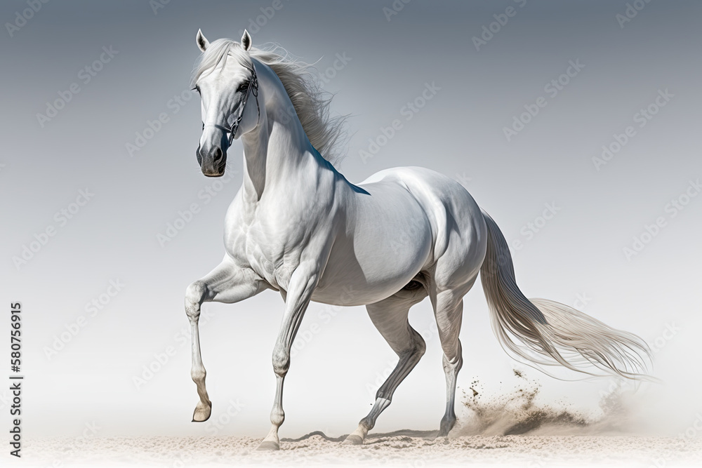 Beautiful white Arabian horse on a white background. Generative AI Beautiful white Arabian horse on a white background. Generative AI