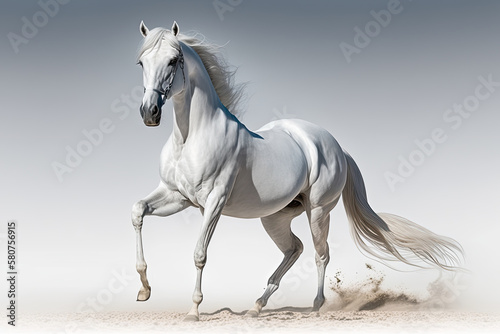 Beautiful white Arabian horse on a white background. Generative AI © Iryna